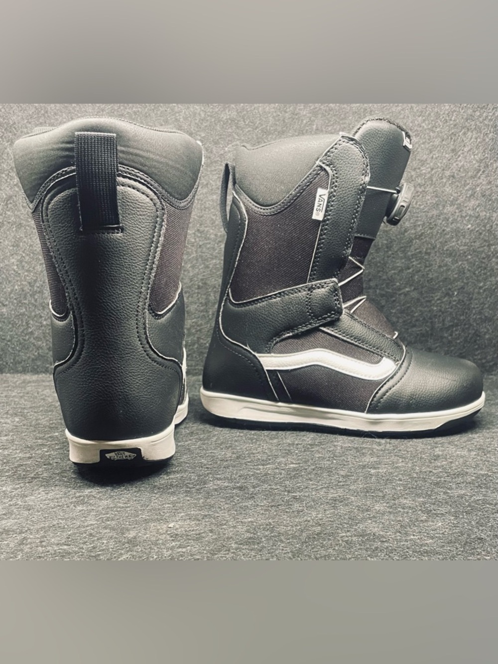 Vans Men’s Black and White Snowboard Boots with Side Stripe
